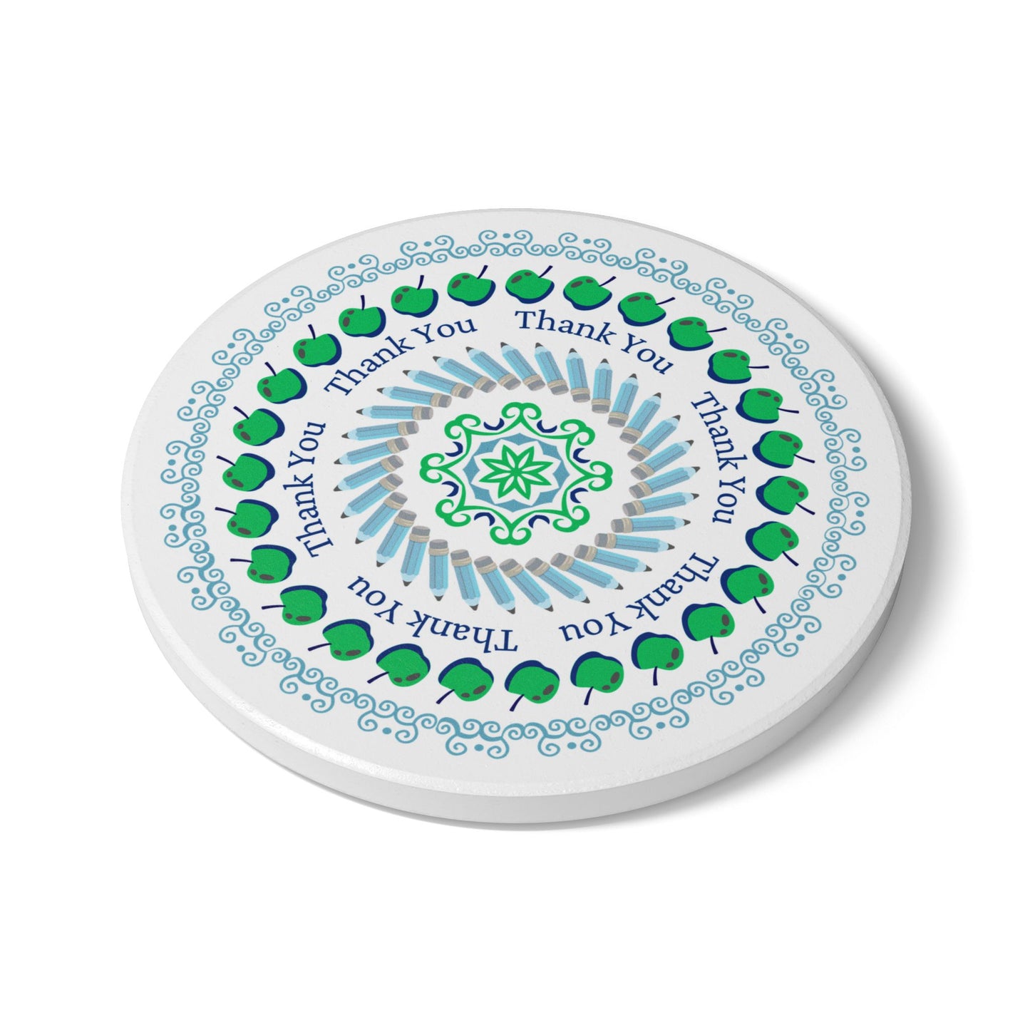 Thank You Green Apple Mandala Ceramic Coaster