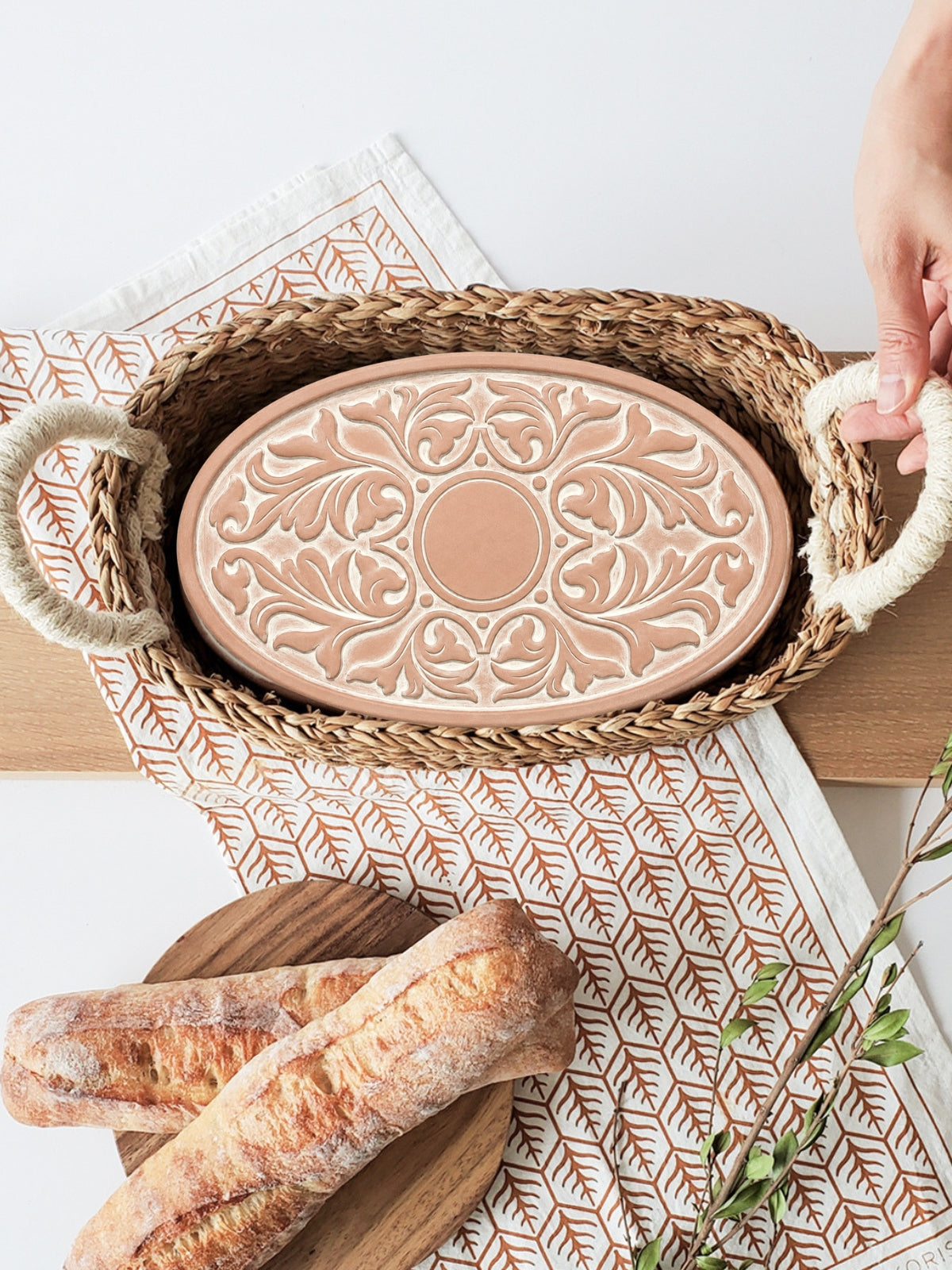 Bread Warmer & Basket Gift Set with Tea Towel - Vintage Vine Oval-2