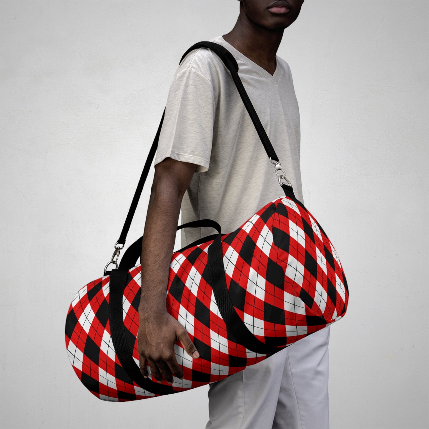 Red & Black Argyle Duffel Bags