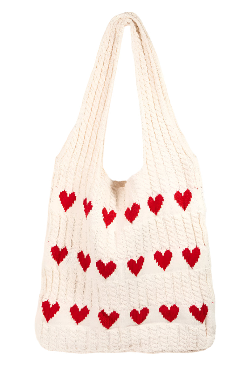 Fame Contrast Heart Crochet Tote Bag