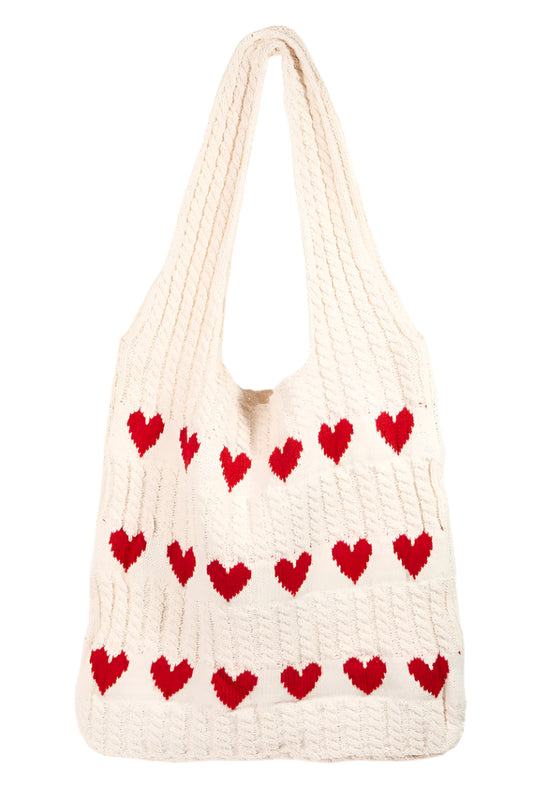 Fame Contrast Heart Crochet Tote Bag