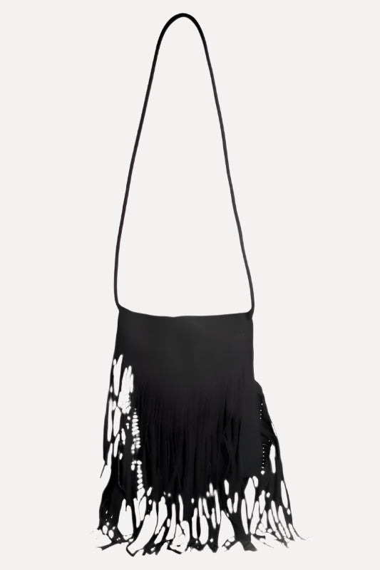 Fame Faux Suede Fringe Rectangle Crossbody Bag-Black