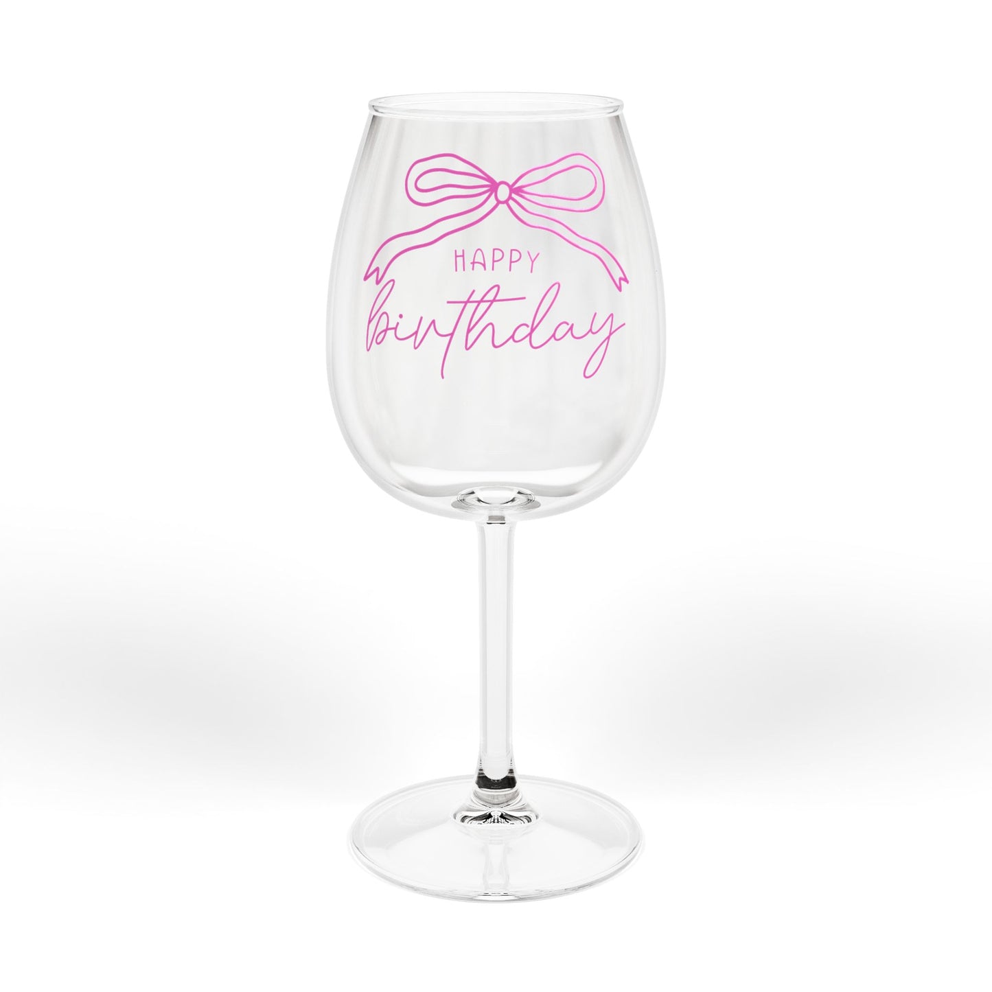 Pink Happy Birthday Ribbon Wine Glass, 12oz
