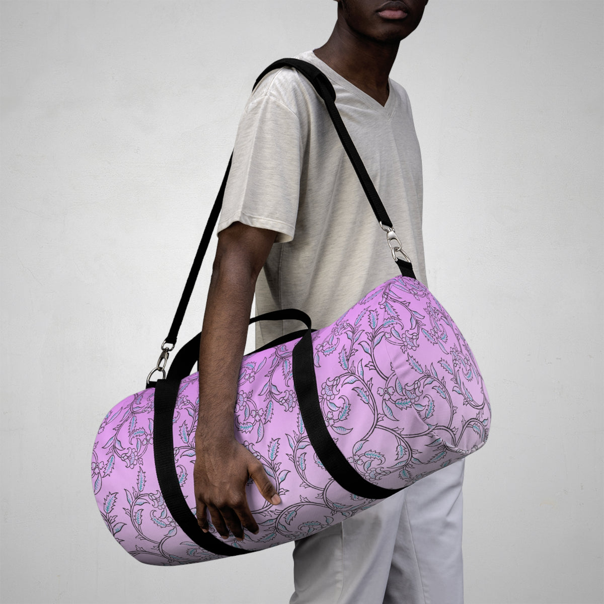Pink Floral Vine Duffel Bag