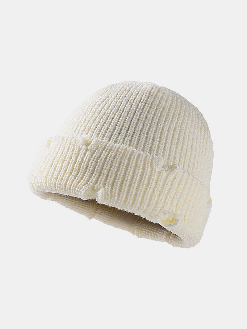 Distressed Cuffed Knit Beanie