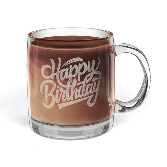 Happy Birthday Engraved Glass Coffee Mug, 12.25oz