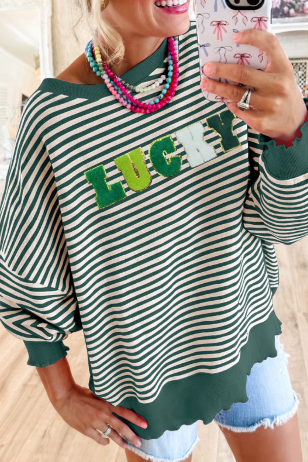 LUCKY Striped Long Sleeve Sweatshirt