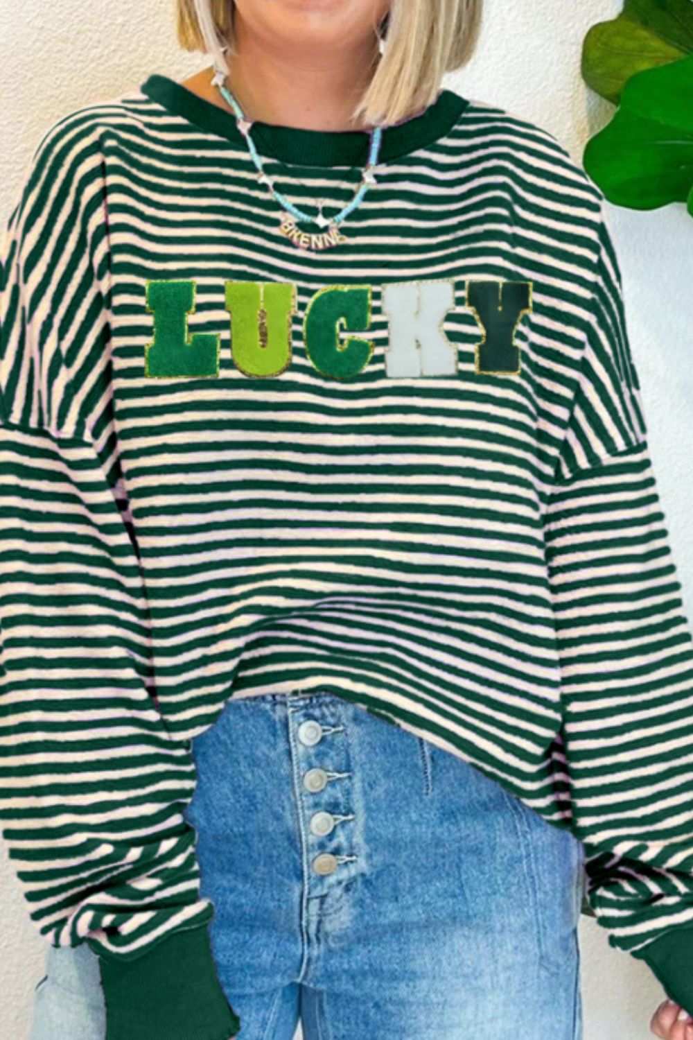 LUCKY Striped Long Sleeve Sweatshirt