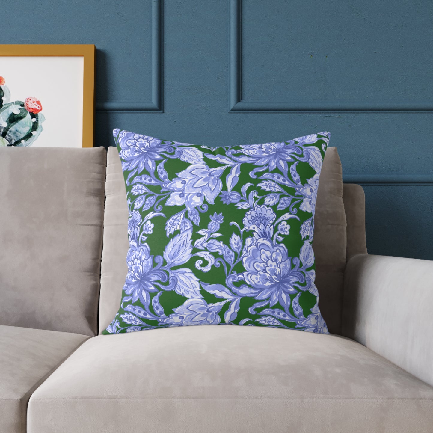 Blue Floral Decorative Pillow
