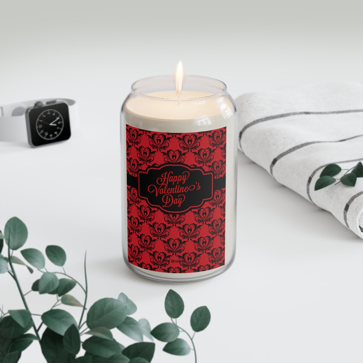 Happy Valentine's Day Red & Black Candle in Sea Breeze