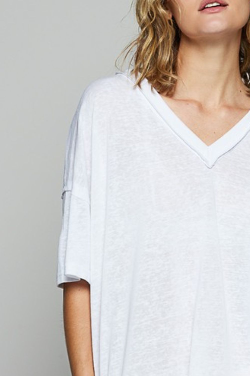 POL V-Neck Half Sleeve T-Shirt Off White