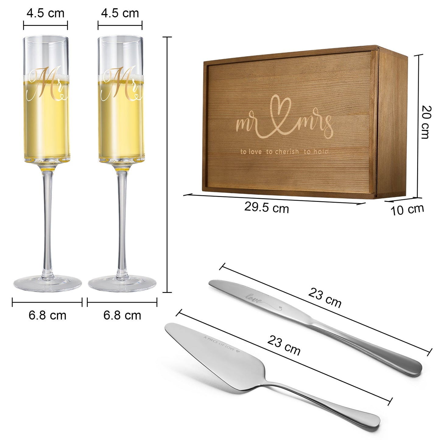 Wedding, Bridal Mr. & Mrs. Champagne Flutes GIFT BOX (Silver)