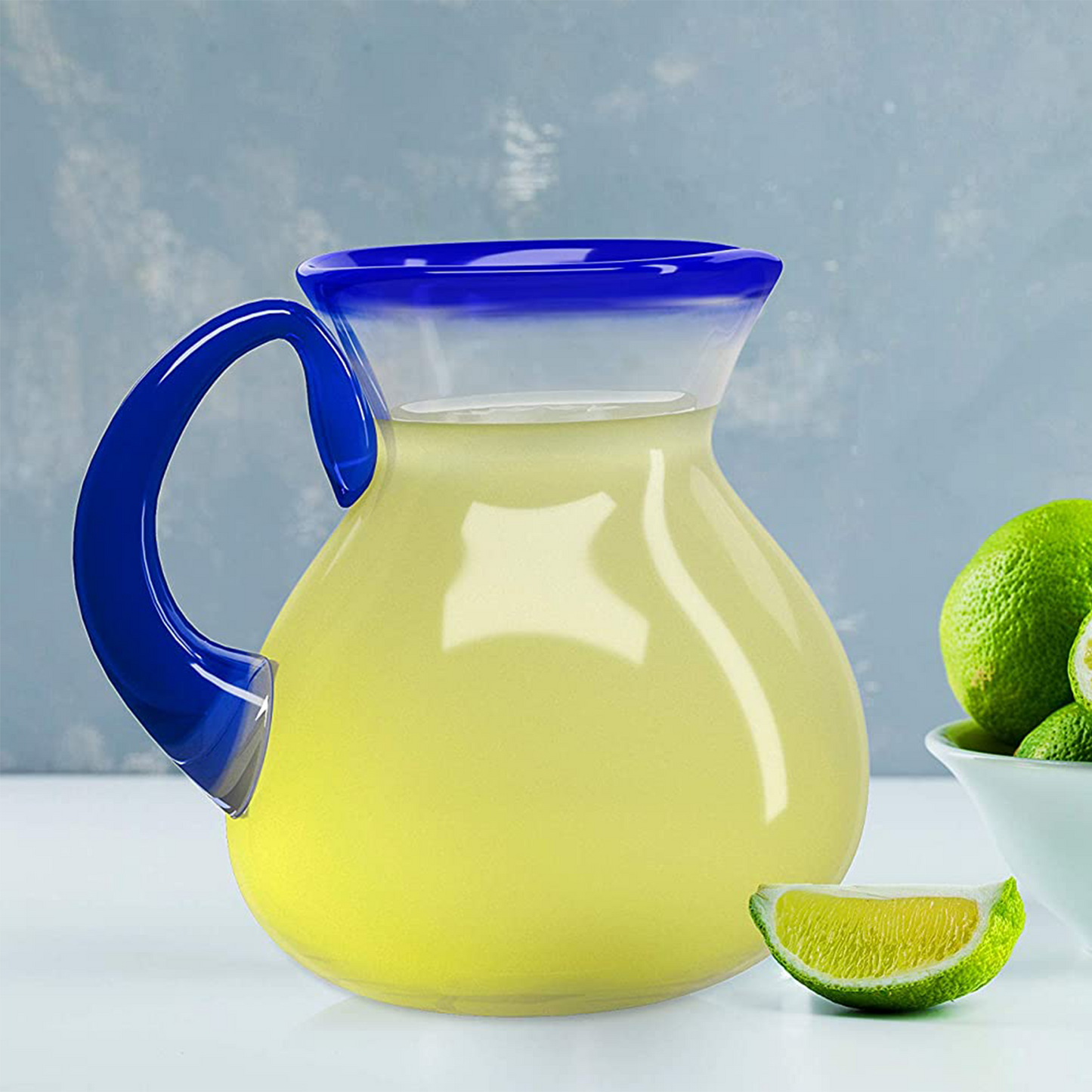 Hand Blown Blue Drinking Glasses and Pitcher