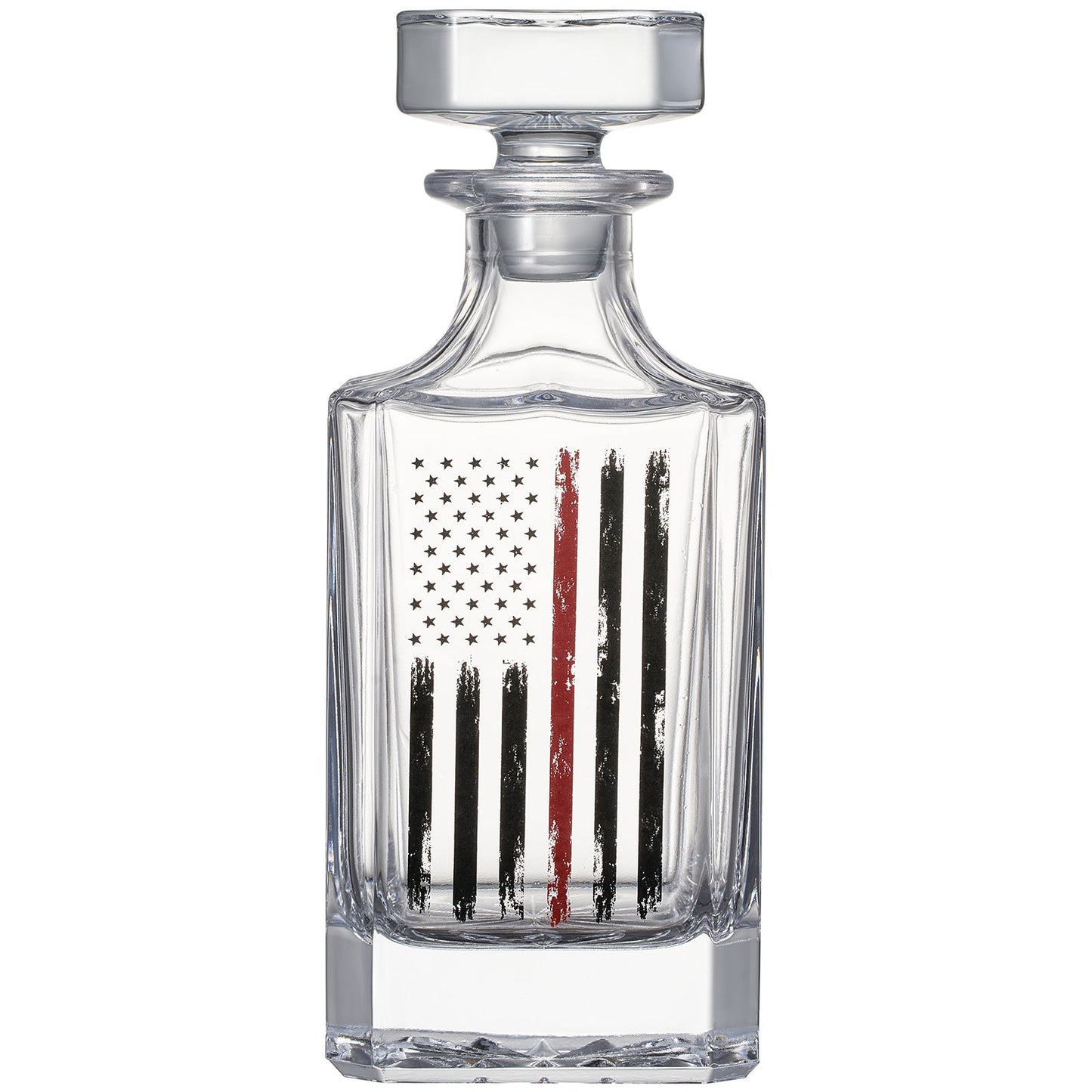 Firefighter Tactical Red Tattered American Flag Whiskey Decanter Gift Set | 730mL Decanter 2 Whiskey Glass | First Responder Gift for Fire Fighter, Red Rights, 2nd Amendment Gifts, FD Men, Dad, Him-4