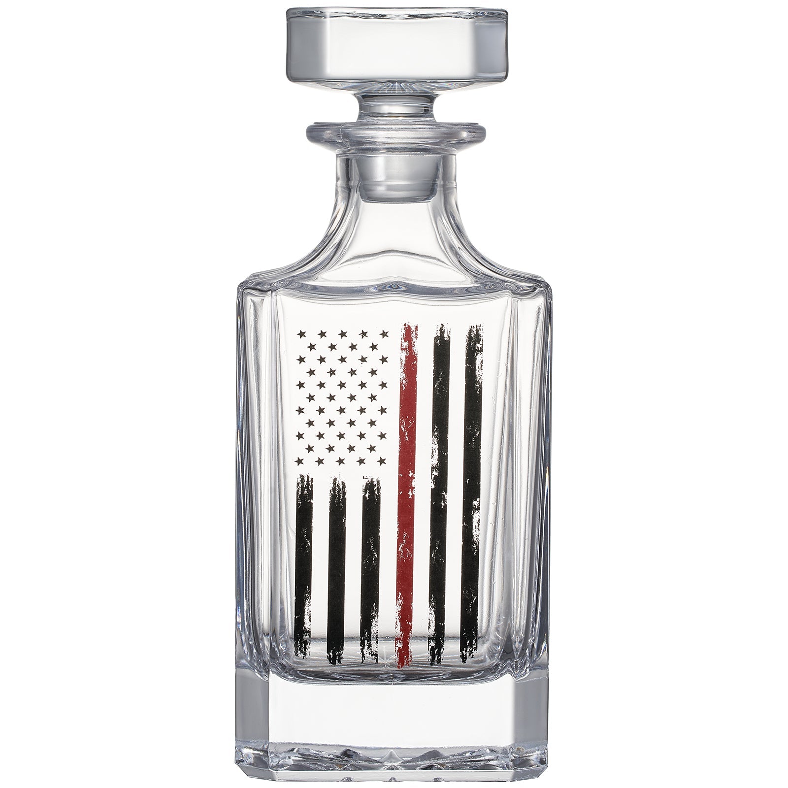 Firefighter Tactical Red Tattered American Flag Whiskey Decanter Gift Set | 730mL Decanter 2 Whiskey Glass | First Responder Gift for Fire Fighter, Red Rights, 2nd Amendment Gifts, FD Men, Dad, Him-4