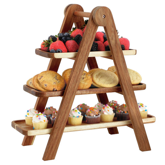 MegaChef Acacia Wood 3 Tiered Rectangular Ladder Tray Set-0