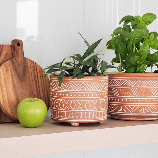 Hand Etched Terracotta Pot - Small-3