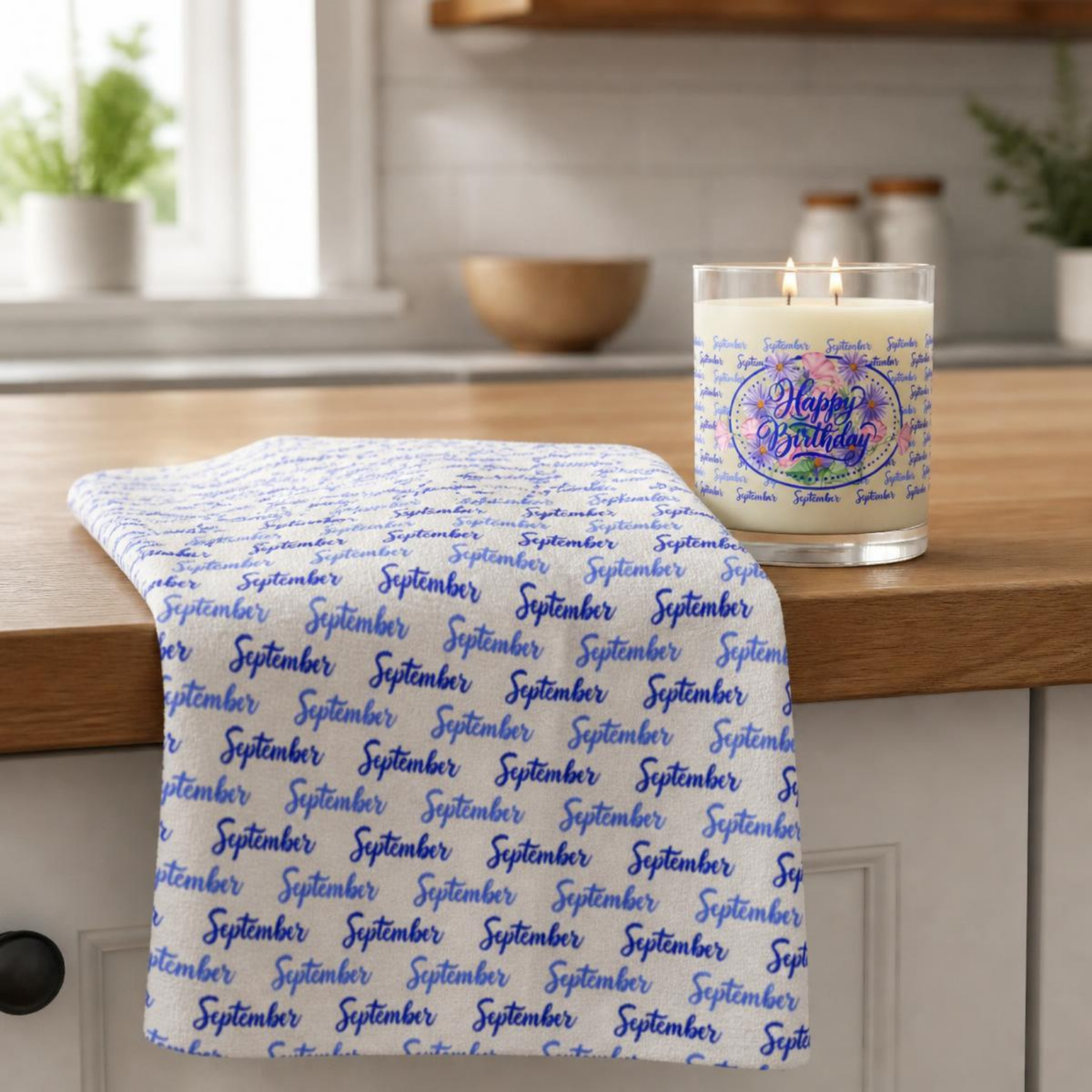 September Printed Tea Towel
