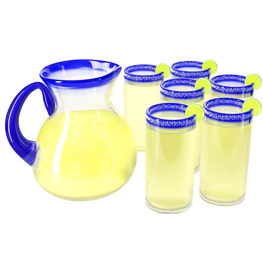 Hand Blown Blue Drinking Glasses and Pitcher