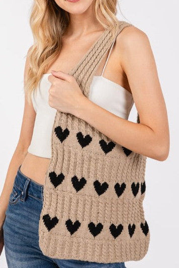 Fame Contrast Heart Crochet Tote Bag