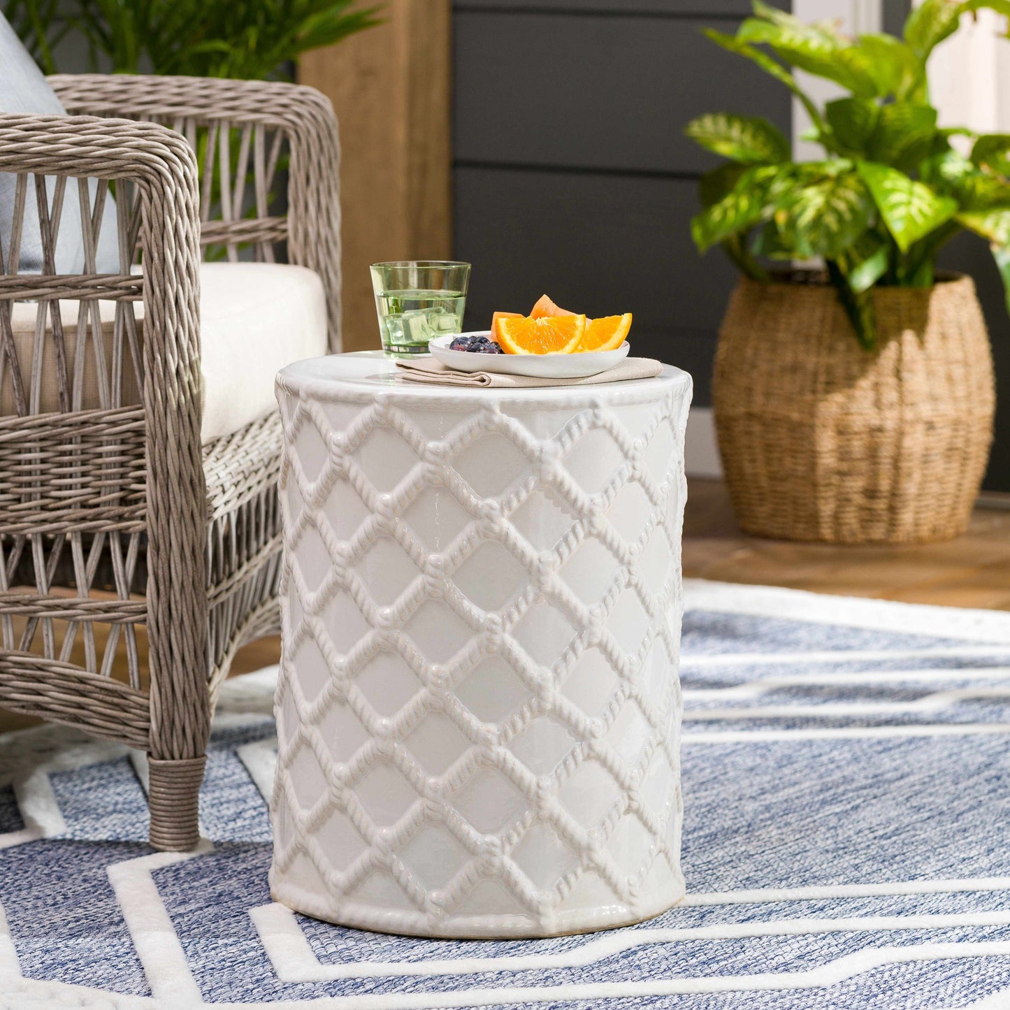 Balagui White Rope Pattern Ceramic Stool-3