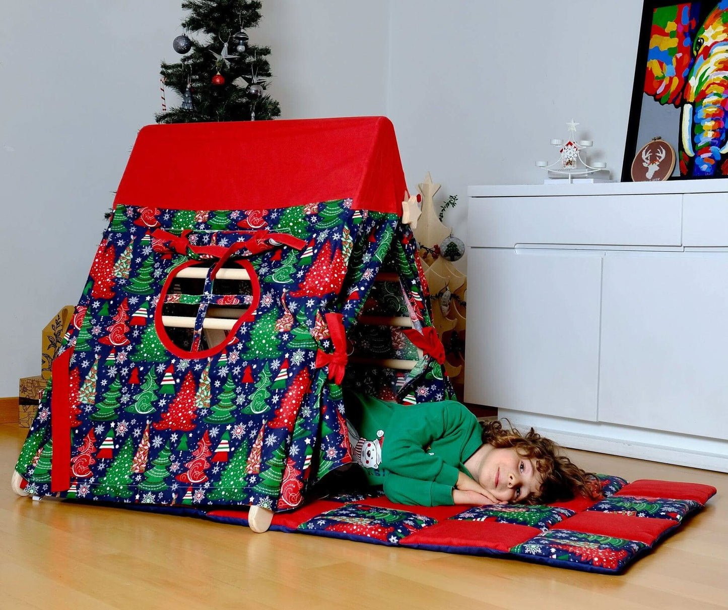 Climbing Triangle with Christmas Tent Cover, Mat, Ramp-3