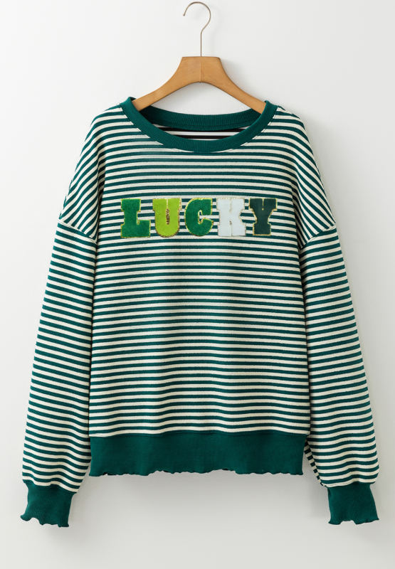 LUCKY Striped Long Sleeve Sweatshirt