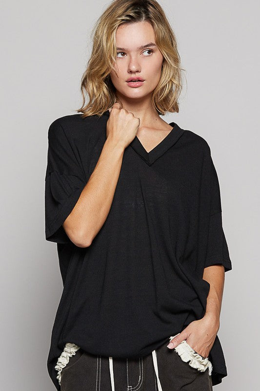 POL V-Neck Half Sleeve T-Shirt Black