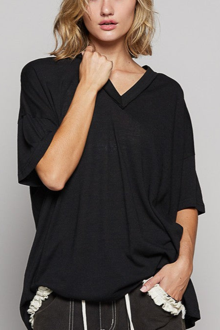 POL V-Neck Half Sleeve T-Shirt Black