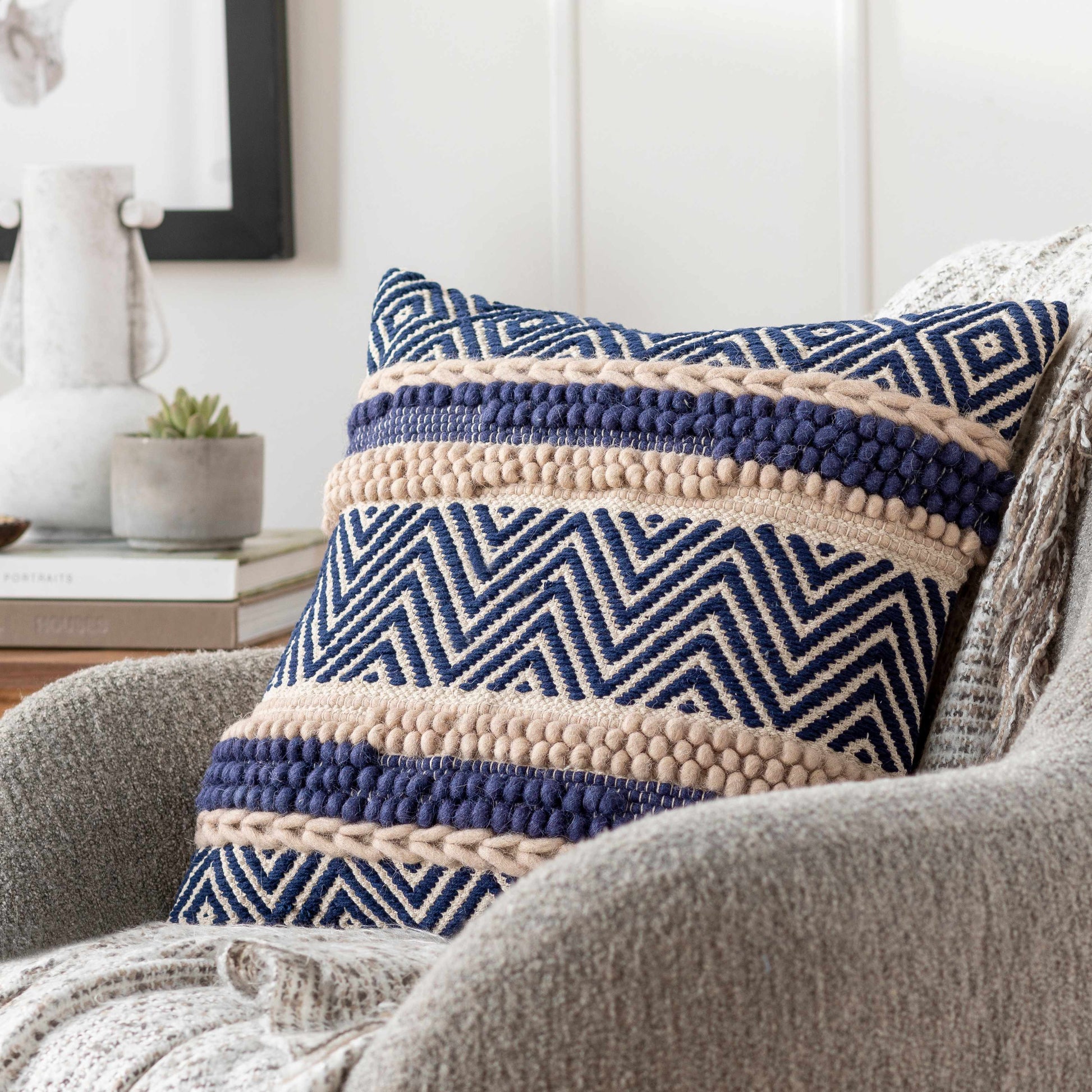 Labrador Navy Diamond Chevron Throw Pillow-0