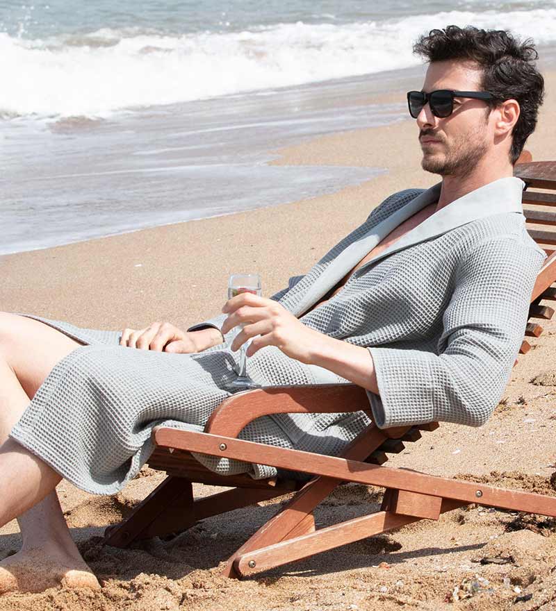 Men's Lightweight Waffle Spa Robe with Shawl Collar-4