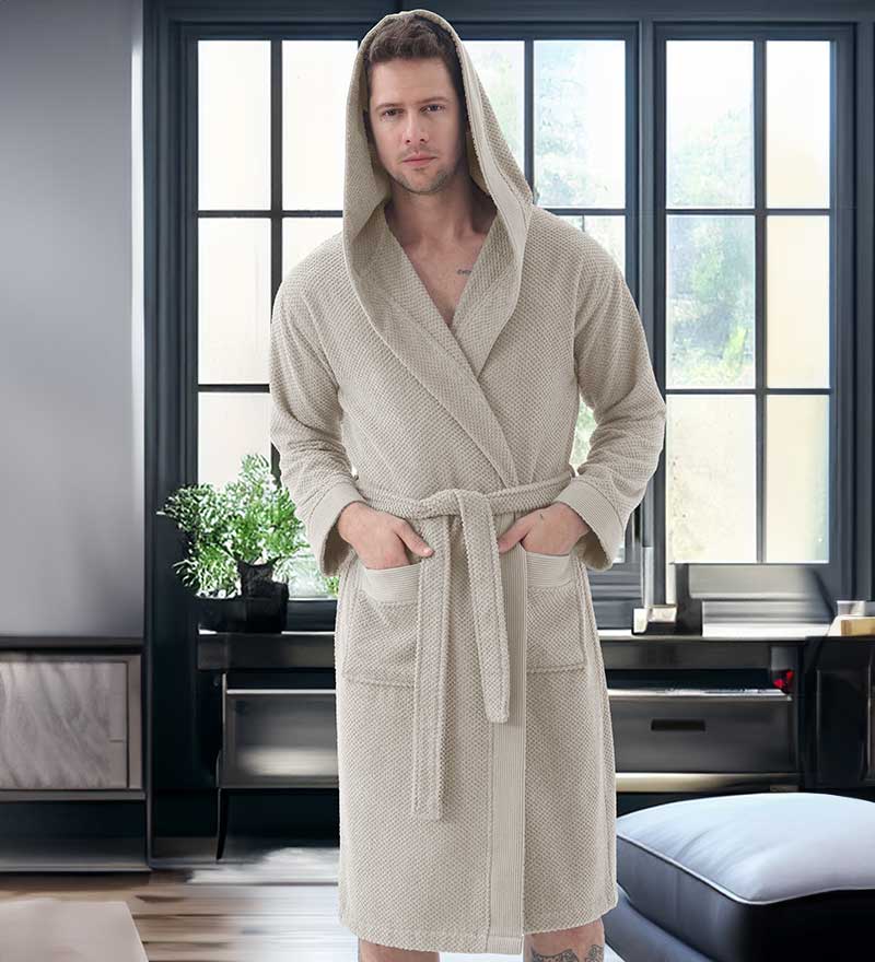 Men's Luxury Turkish Cotton Terry Cloth Robe with Hood-0