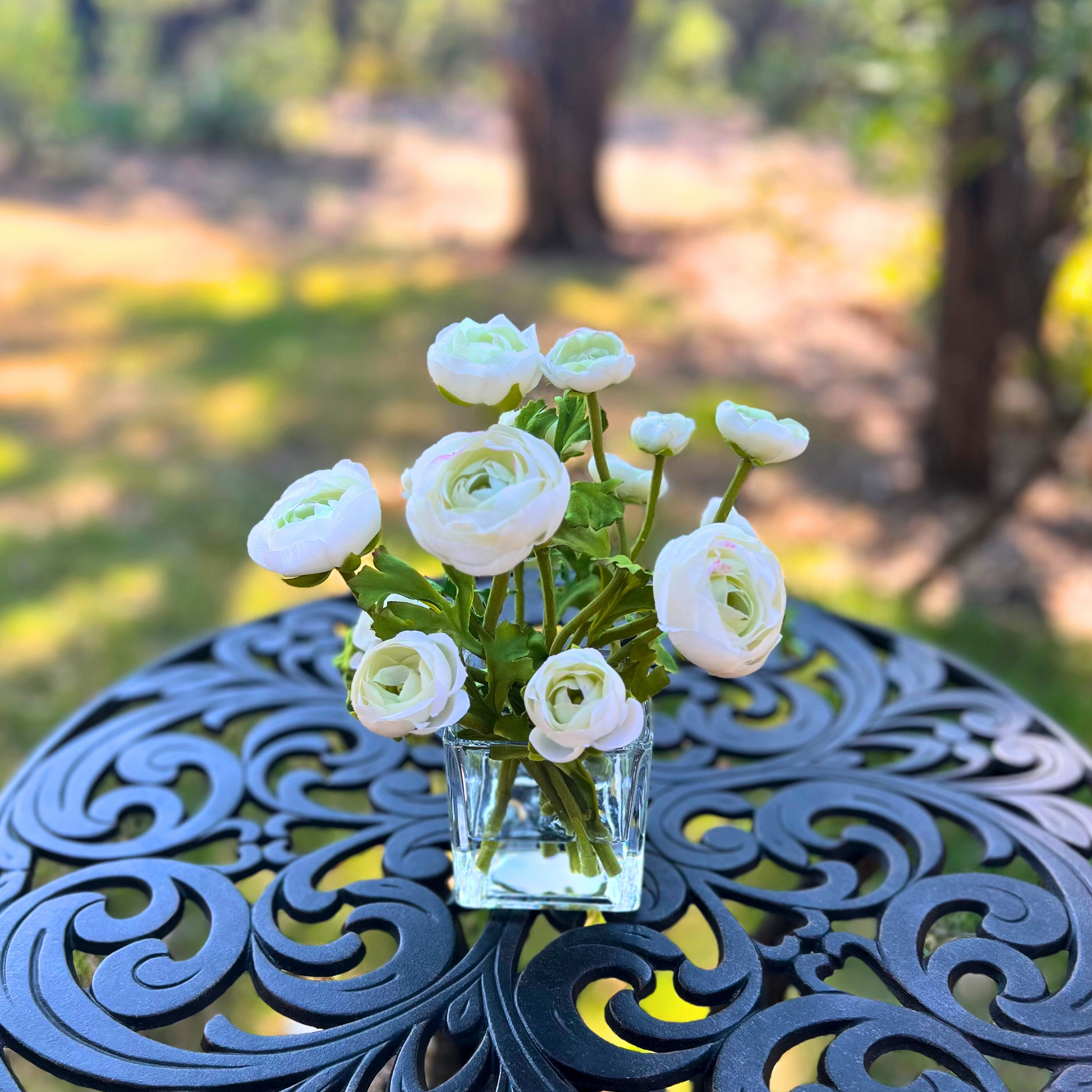 Silk Ranunculus Flowers in Glass Vase - 8"-4