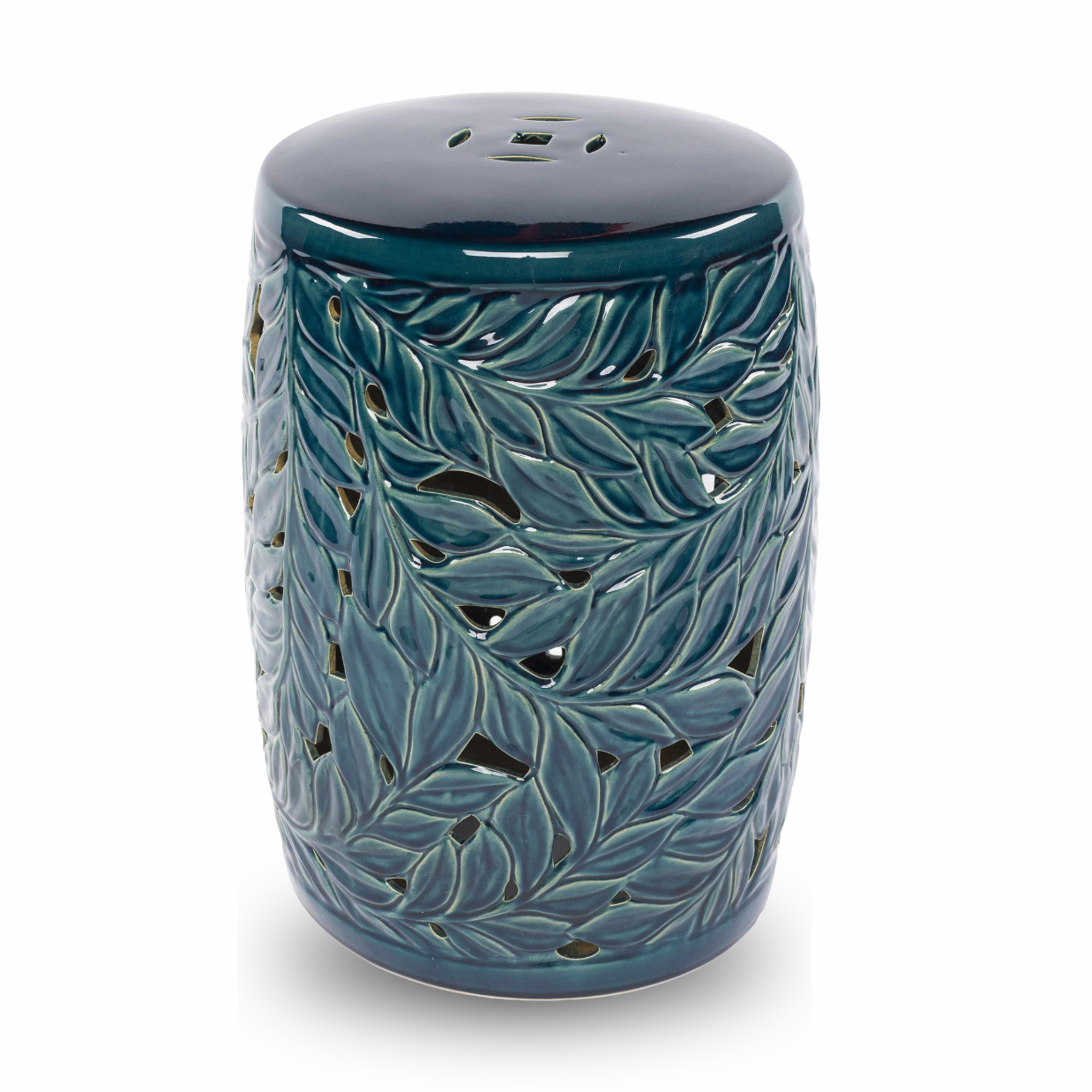 Daguioman Teal Leaf Ceramic Stool