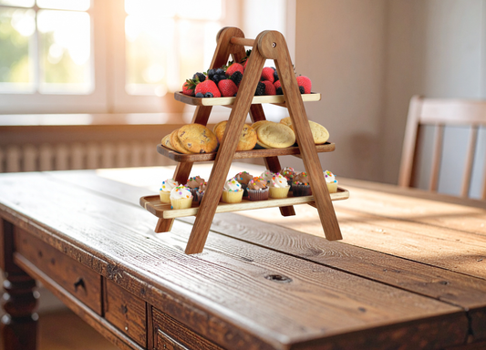 Acacia Wood 3-Tiered Ladder Tray Set