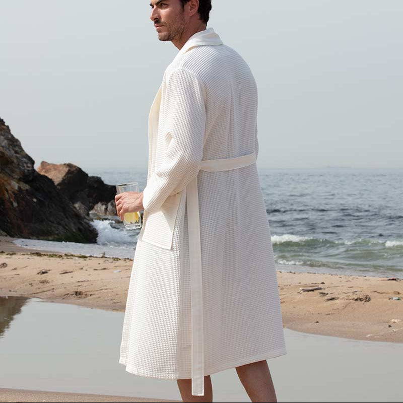 Men's Lightweight Waffle Spa Robe with Shawl Collar-10