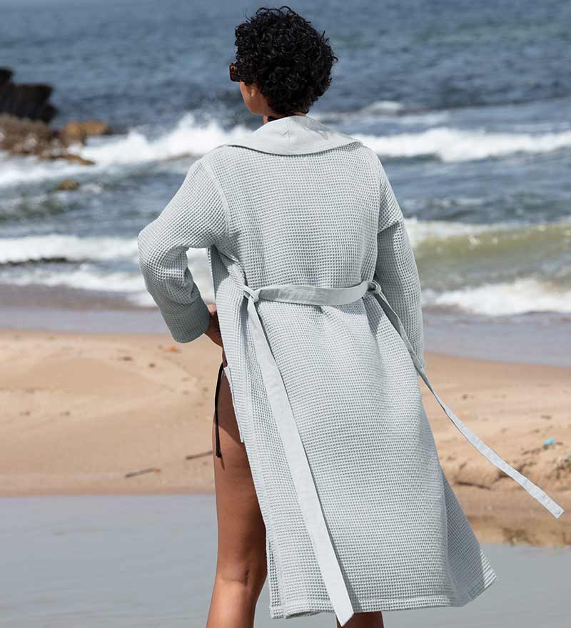 Women’s Lightweight Waffle Spa Robe with Shawl Collar-2