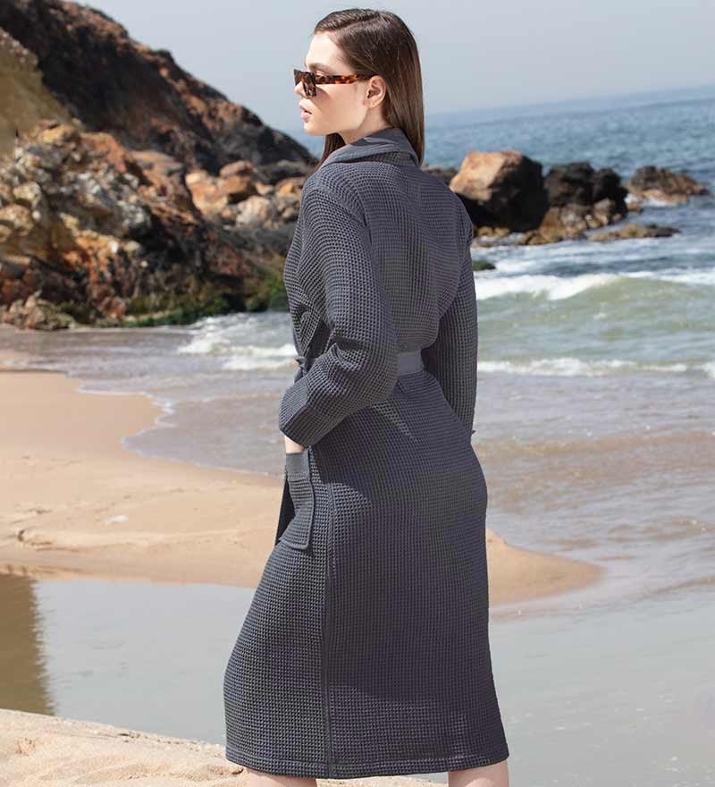 Women’s Lightweight Waffle Spa Robe with Shawl Collar-6