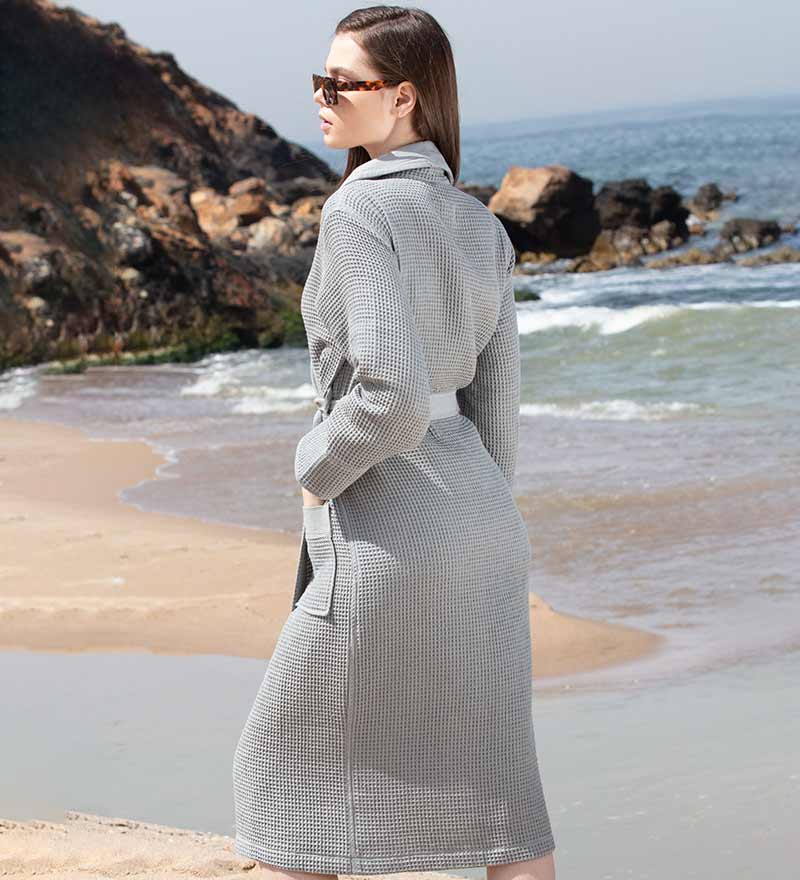 Women’s Lightweight Waffle Spa Robe with Shawl Collar-5
