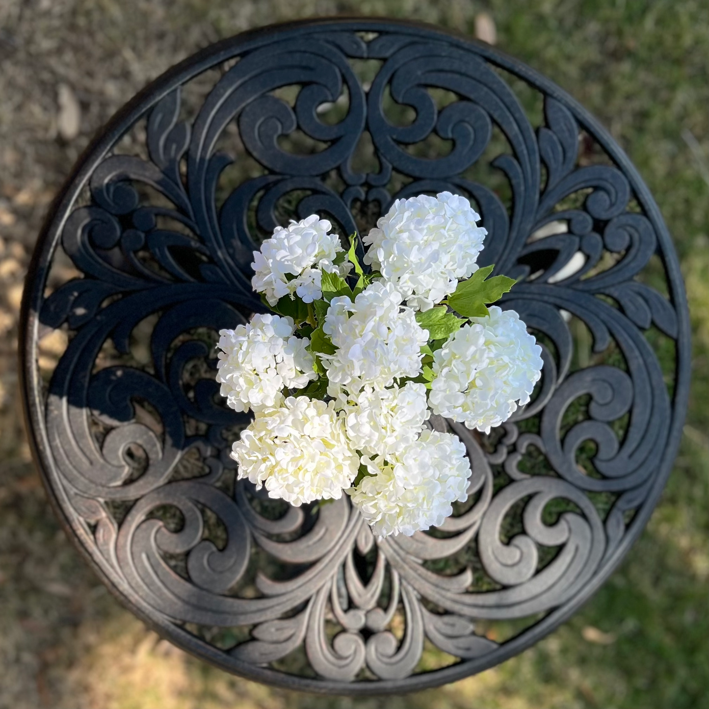 Real touch white hydrangea arrangement in glass vase - 8"-1