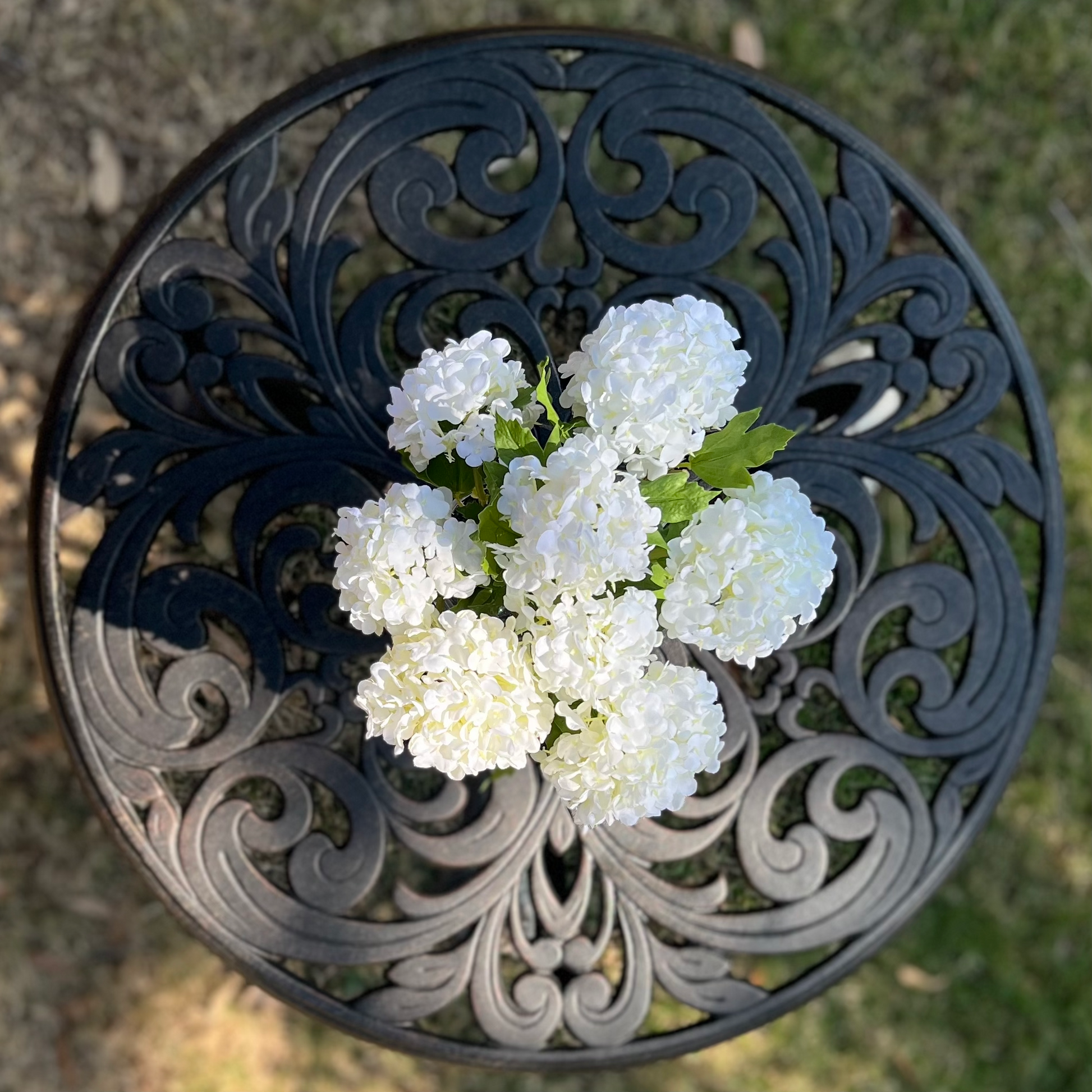 Real touch white hydrangea arrangement in glass vase - 8"-1