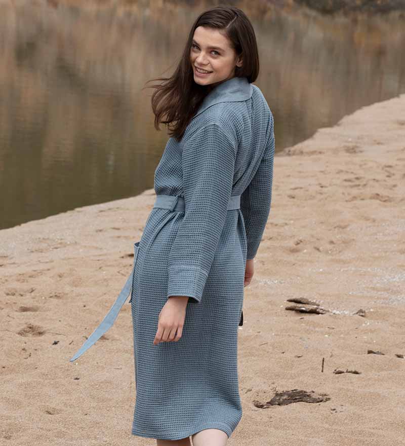 Women’s Lightweight Waffle Spa Robe with Shawl Collar-9